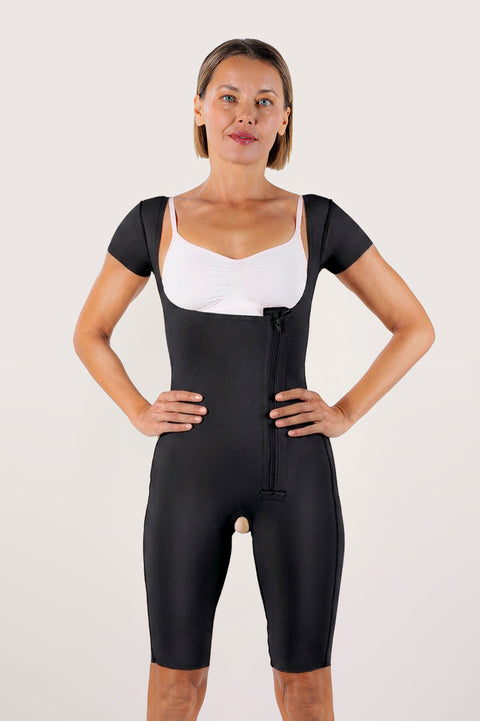 Mid-Thigh Bodysuit w/Front Zipper & Short Sleeves (BS09)
