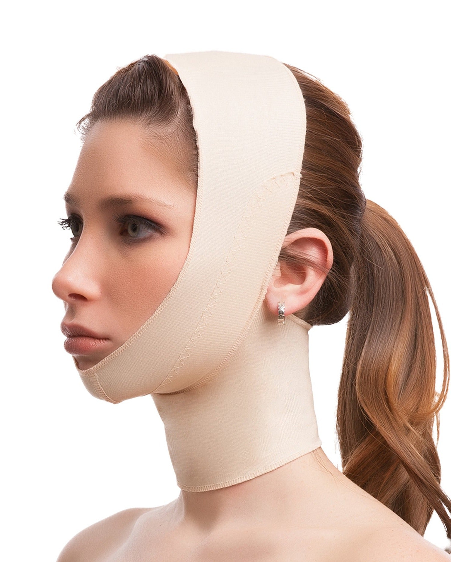 Chin Strap Compression Garment w Medium Neck Support FA02 FA03 Beige 2XL Longer Neck