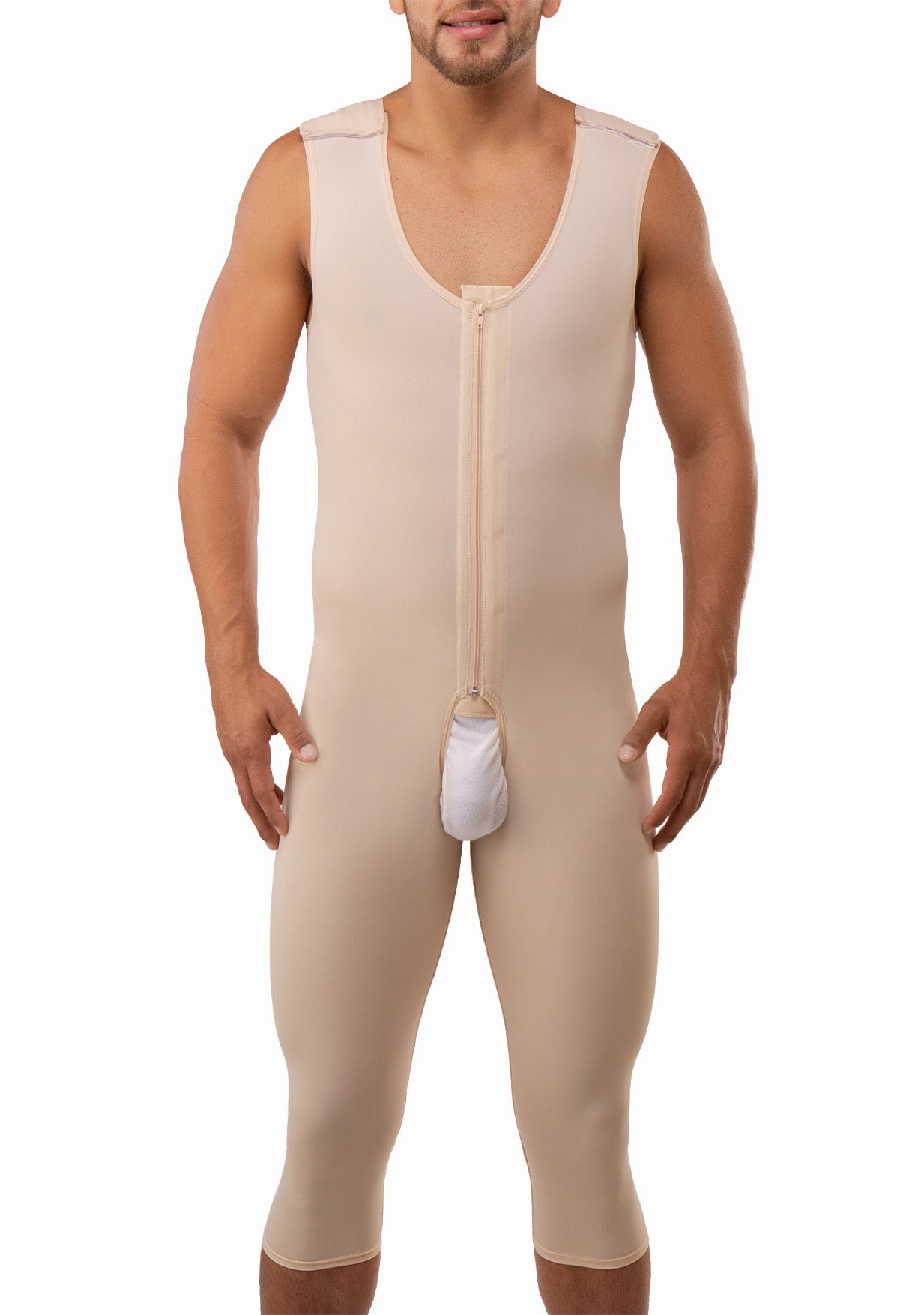 Male Below the Knee Compression Bodysuit w/Zipper (MG02-BK)