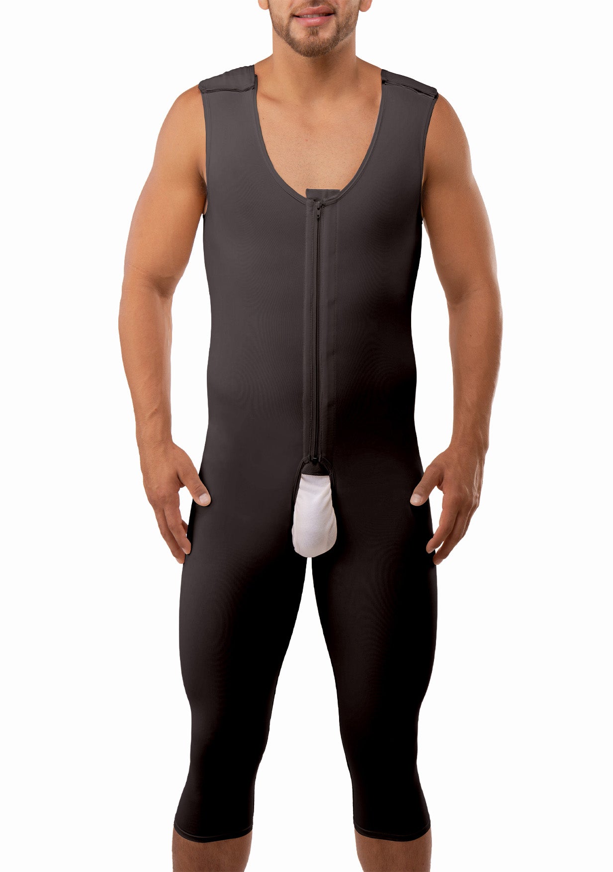 Male Below the Knee Compression Bodysuit w/Zipper (MG02-BK)