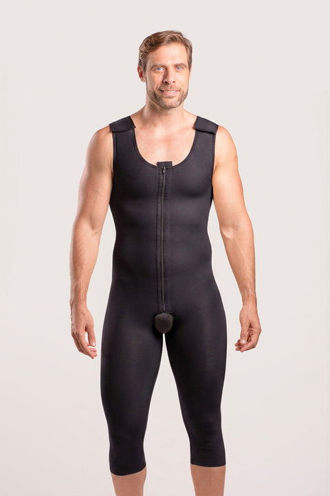 Male Below the Knee Compression Bodysuit w/Zipper (MG02-BK)