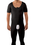 Body de compresión para hombre por debajo de la rodilla con mangas y cremallera (MG07-BK)