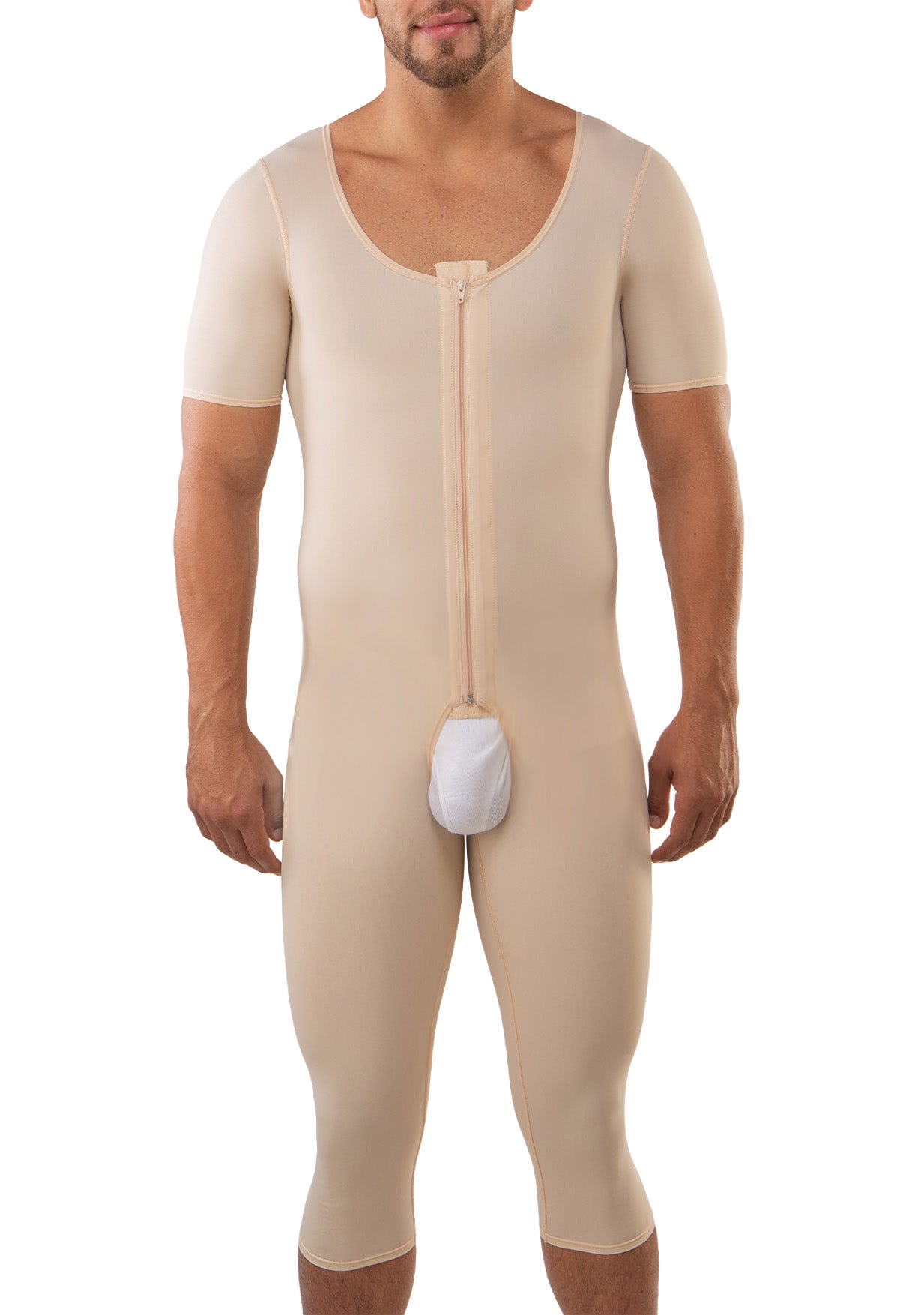 Male Below the Knee Compression Bodysuit w/Sleeves & Zipper (MG07-BK)