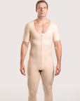 Male Below the Knee Compression Bodysuit w/Sleeves & Zipper (MG07-BK)