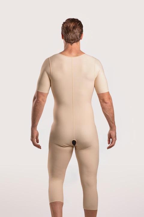 Body de compresión para hombre por debajo de la rodilla con mangas y cremallera (MG07-BK)