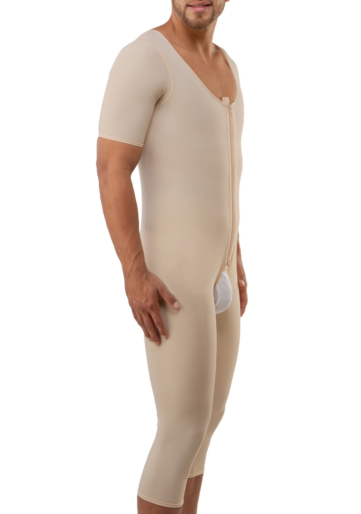 Male Below the Knee Compression Bodysuit w/Sleeves & Zipper (MG07-BK)