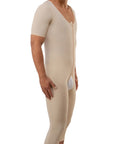 Body de compresión para hombre por debajo de la rodilla con mangas y cremallera (MG07-BK)