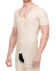 Body de compresión hasta la mitad del muslo para hombre con mangas y cremallera (MG07)