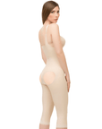 Body Suit Below the Knee with Suspender, Open Buttocks Enhancing Compression Girdle with Zipper (BE05-BK) - Isavela Compression Garments