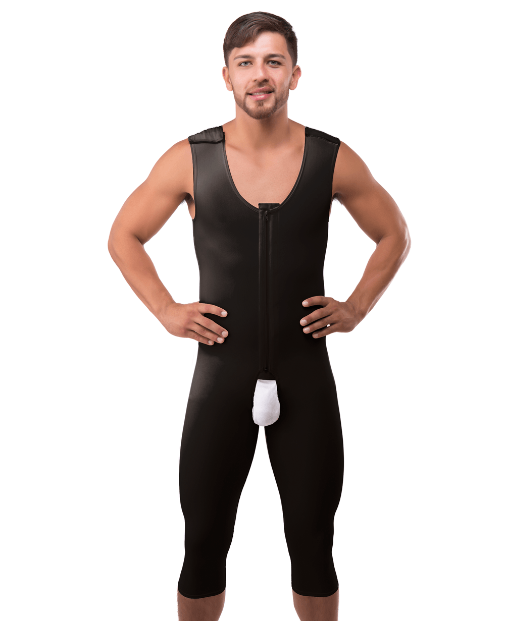 Men's Insta Slim MD309 Full Body Compression Open Crotch Zipper Bodysuit  (Black S)