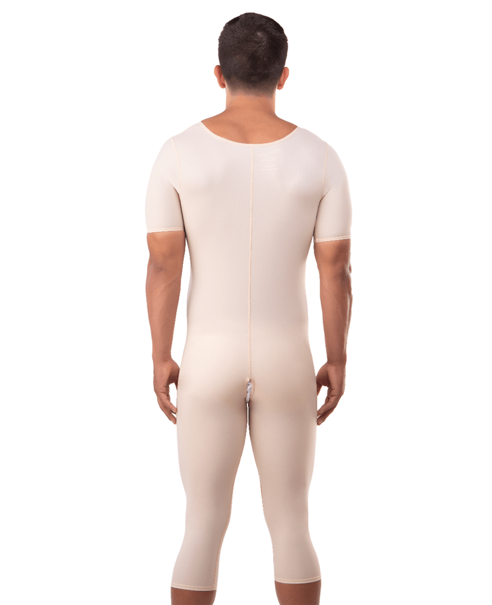 Male Full Body Below the Knee Length Abdominal Cosmetic Surgery Compression  Garment with Zipper (Sleeveless) (MG02-BK)