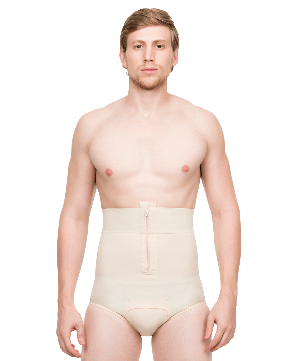 Male High-Waist Abdominal Cosmetic Surgery Compression Brief with Zipp