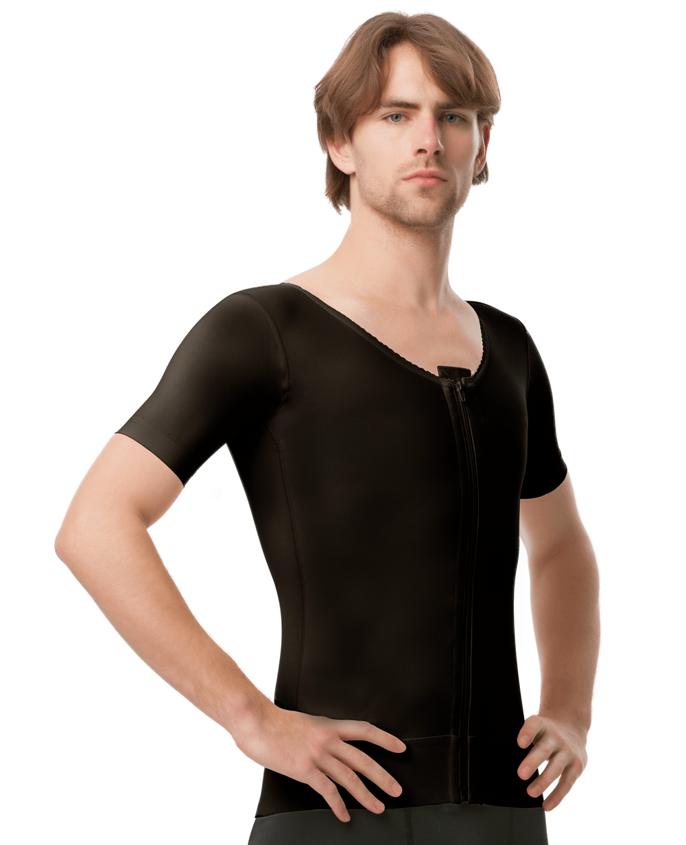 Male Short Sleeve Abdominal Cosmetic Surgery Compression Vest with Zipper  (MG06)
