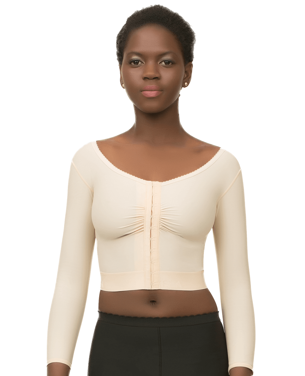 Long sleeved women compression vest to alleviate Lipoedema