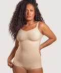 Isavela BB02 Stage 2 panty-length bodysuit with integrated surgical bra for BBL and abdominal recovery, featuring flat-seamed medical fabric.