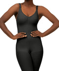 Isavela BB04 stage 2 compression bodysuit in its black version, for tummy tuck and liposuction recovery