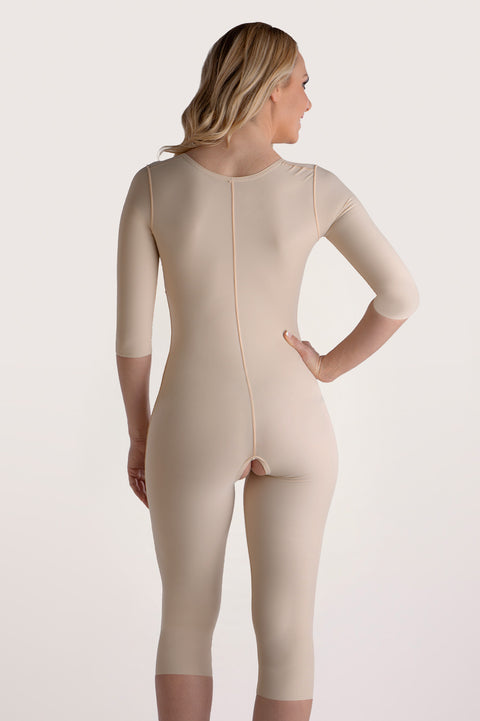 Below the Knee Bodysuit with Bra, Front Closure & Sleeves (BB09-BK)