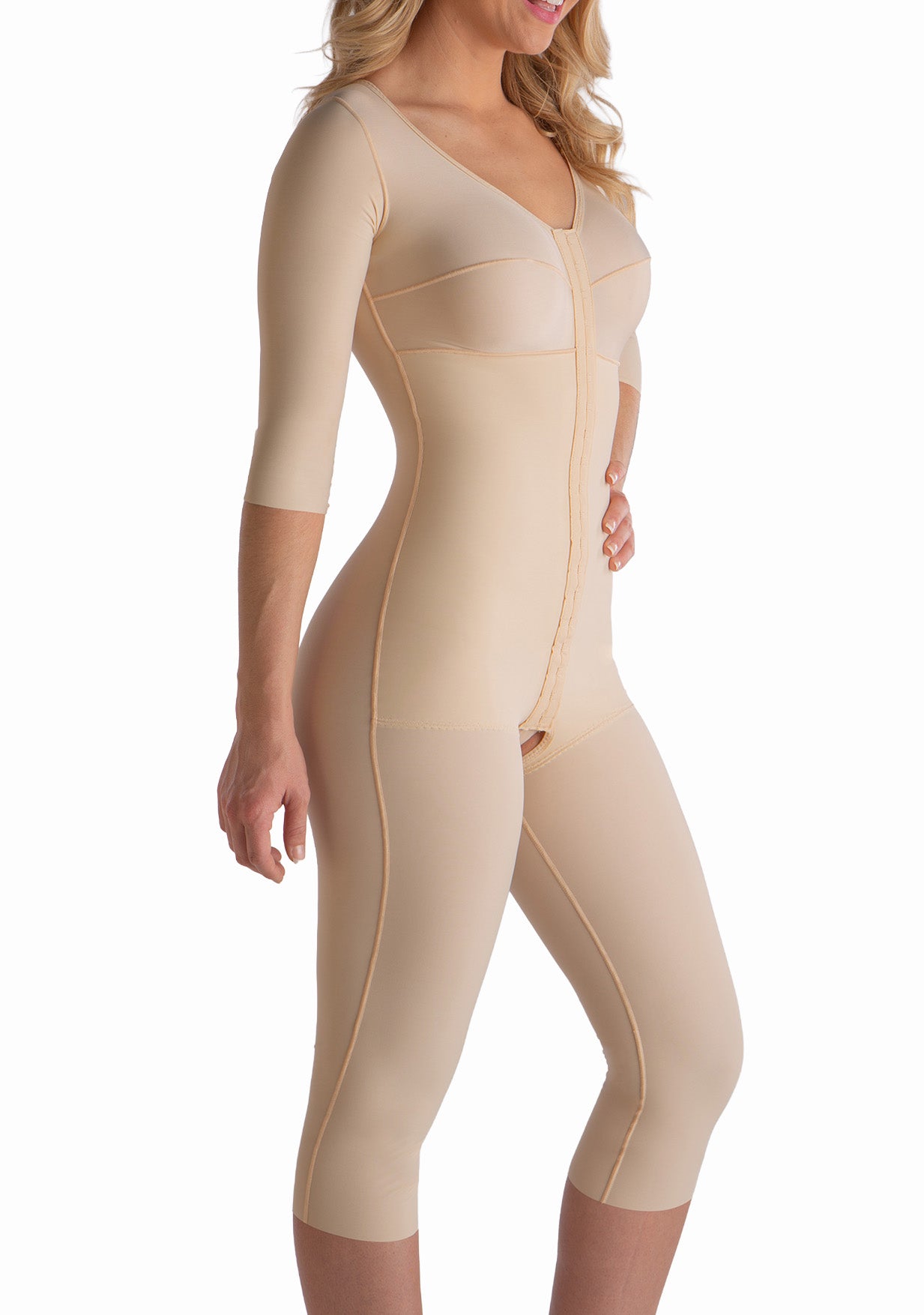 Below the Knee Bodysuit with Bra, Front Closure & Sleeves