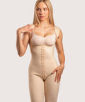 Side profile of the BE13 Stage 1 lifting garment, showing the mid-thigh length and targeted abdominal compression with a lace-free finish.