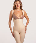 Isavela BE14 high-back closed butt lifting bodysuit in beige for BBL and back liposuction recovery, medical-grade seamless fabric.