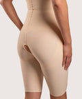 Isavela BE14 high-back closed butt lifting bodysuit in beige for BBL and back liposuction recovery, medical-grade seamless fabric.