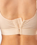 Close-up of the BR00 back closure, 3-row hook and eye closure, for adjustable compression.