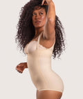 Full side view of the BS02 Stage 2 brief-cut bodysuit, showing the panty-length design that fits discreetly under short dresses and skirts.
