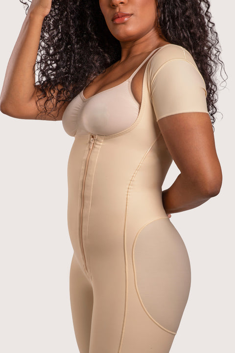 Mid-Thigh Bodysuit w/Front Zipper & Short Sleeves (BS09)