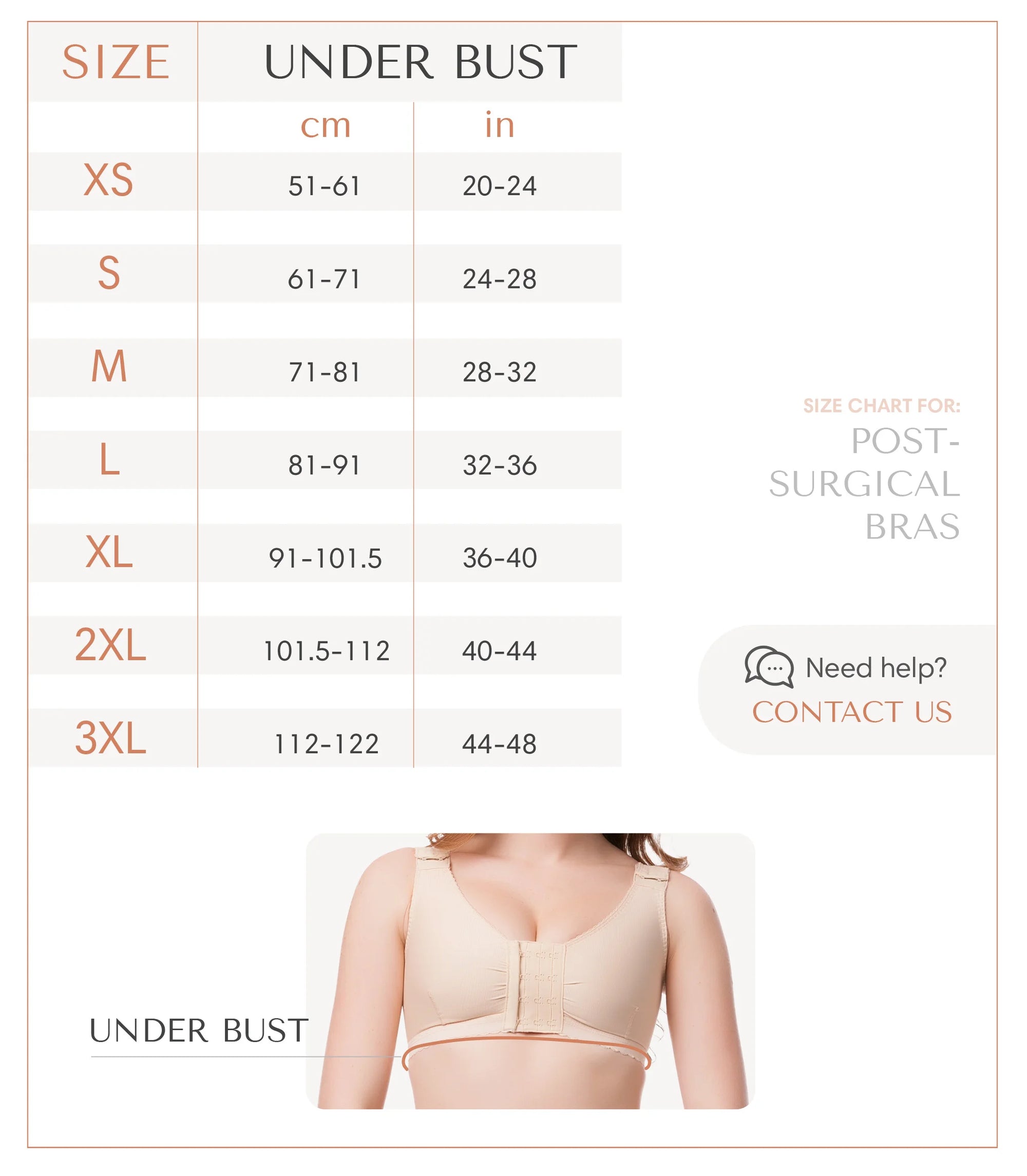 Seamless bra best sale size chart