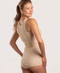 Back view of the GR02 high-waist compression girdle, showing the panty-cut design and flat-seamed edges for a discreet look under everyday clothing.