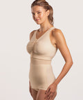 Isavela GR02 Stage 2 high-waist abdominal girdle in panty-length for tummy tuck and liposuction recovery, seamless beige medical-grade fabric.