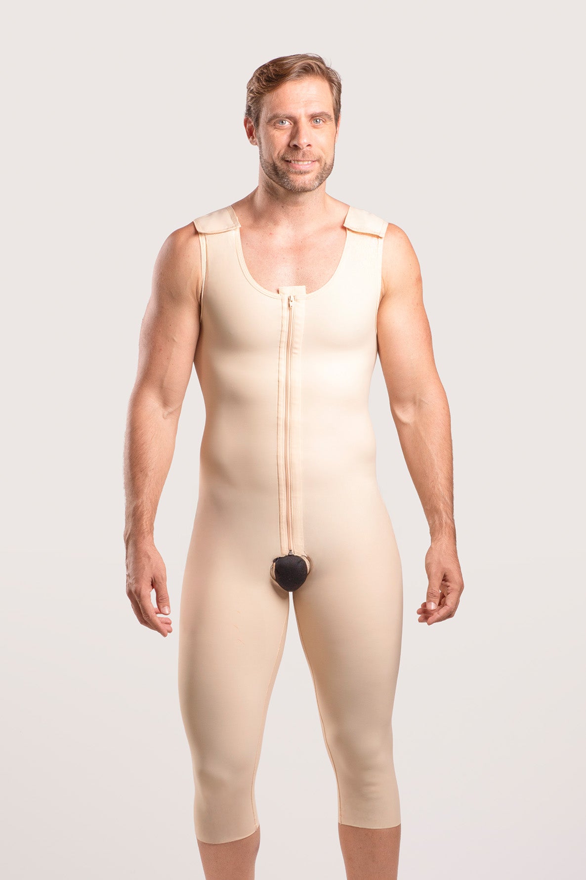 Male Below the Knee Compression Bodysuit w/Zipper (MG02-BK)