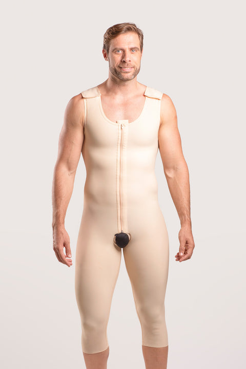 Male Below the Knee Compression Bodysuit w/Zipper (MG02-BK)