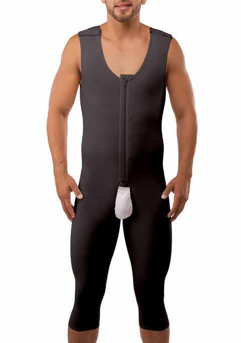 Male Below the Knee Compression Bodysuit w/Zipper (MG02-BK)