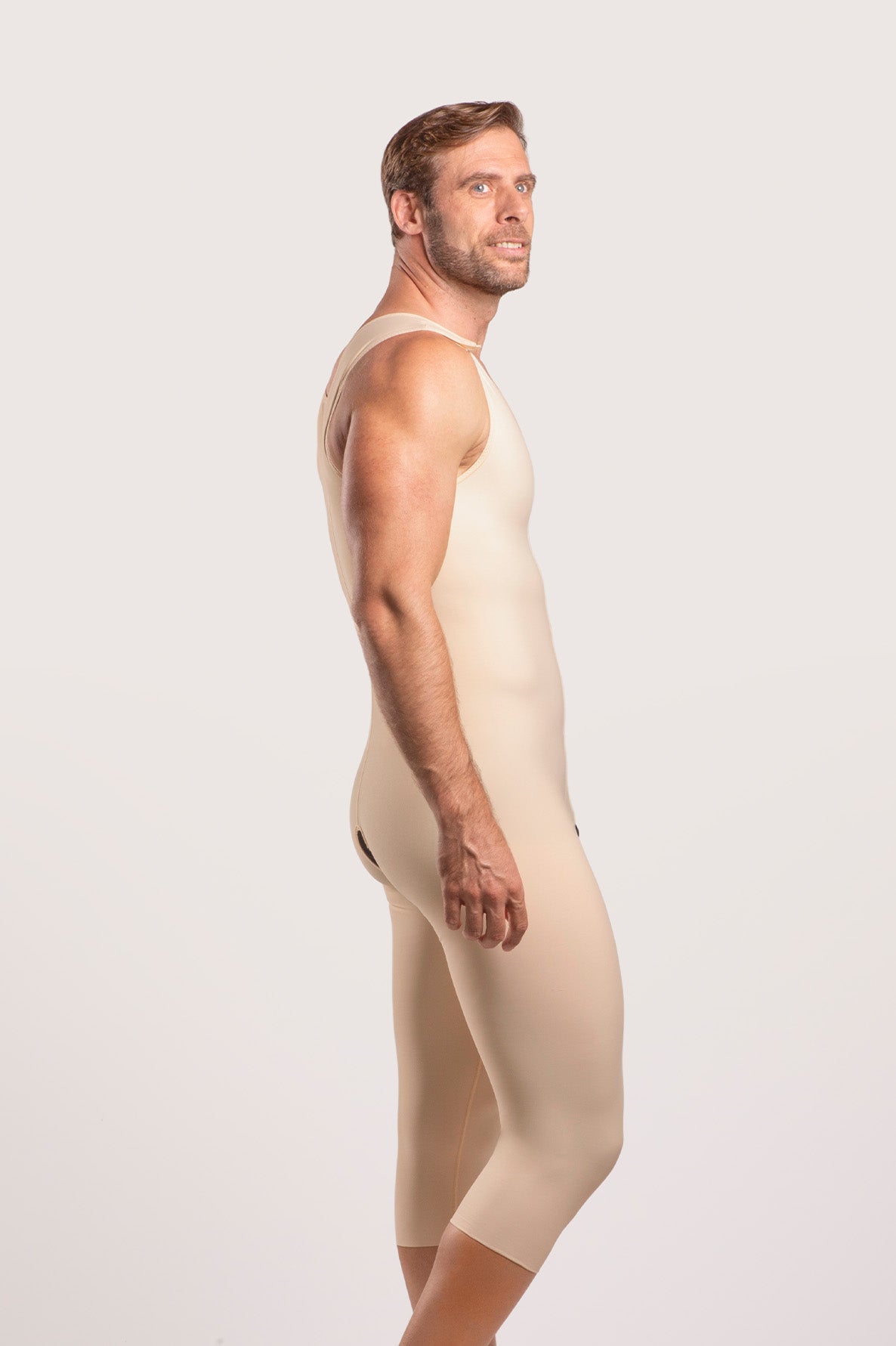Male Below the Knee Compression Bodysuit w/Zipper (MG02-BK)