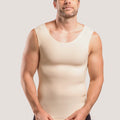 Isavela MG04 Stage 2 male compression vest in beige for gynecomastia and abdominal recovery, featuring a pull-on design with flat-seamed medical fabric.