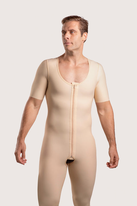 Male Below the Knee Compression Bodysuit w/Sleeves & Zipper (MG07-BK)