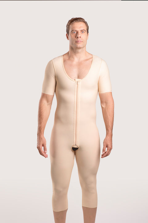 Male Below the Knee Compression Bodysuit w/Sleeves & Zipper (MG07-BK)
