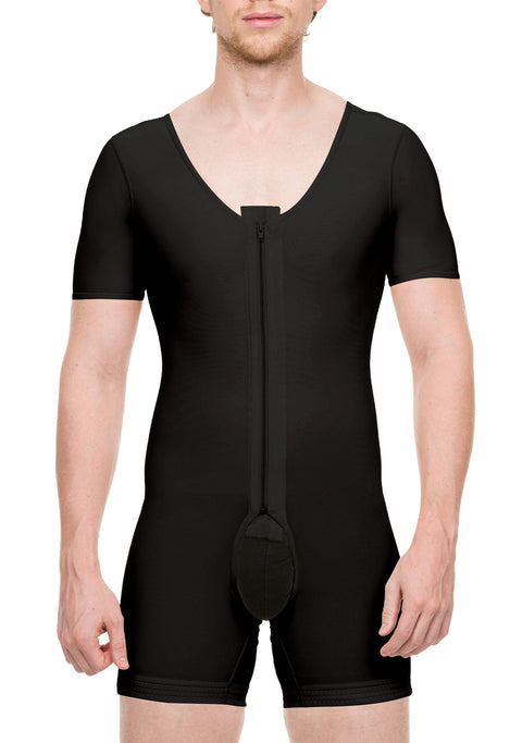 Male Mid-Thigh Compression Bodysuit w/Sleeves & Zipper (MG07)