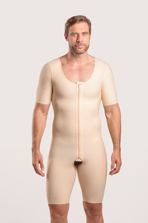 Male Mid-Thigh Compression Bodysuit w/Sleeves & Zipper (MG07)