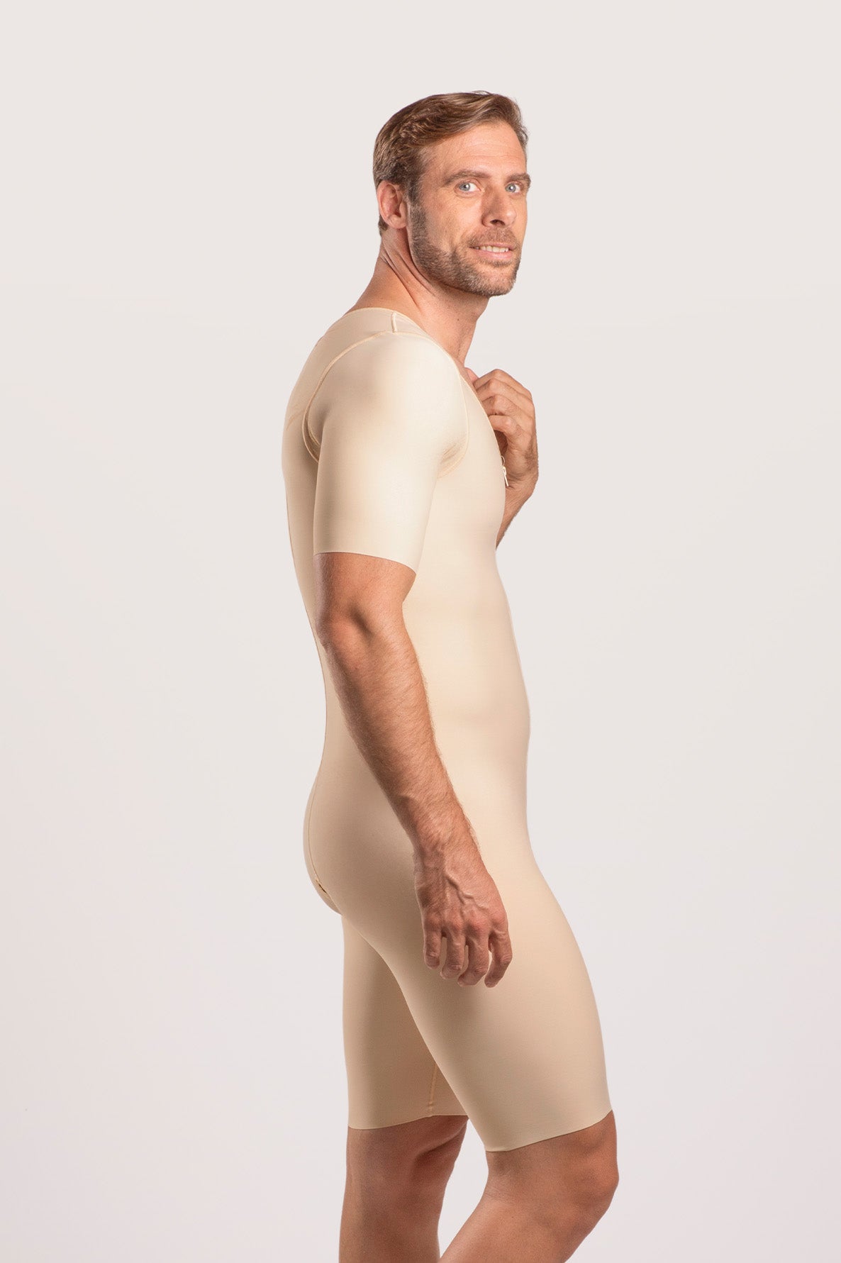 Male Mid-Thigh Compression Bodysuit w/Sleeves & Zipper (MG07