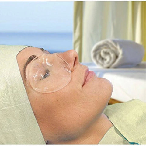 Patient receiving cooling therapy with the Swiss Therapy eye mask, highlighting the lightweight and flexible design for delicate facial recovery.