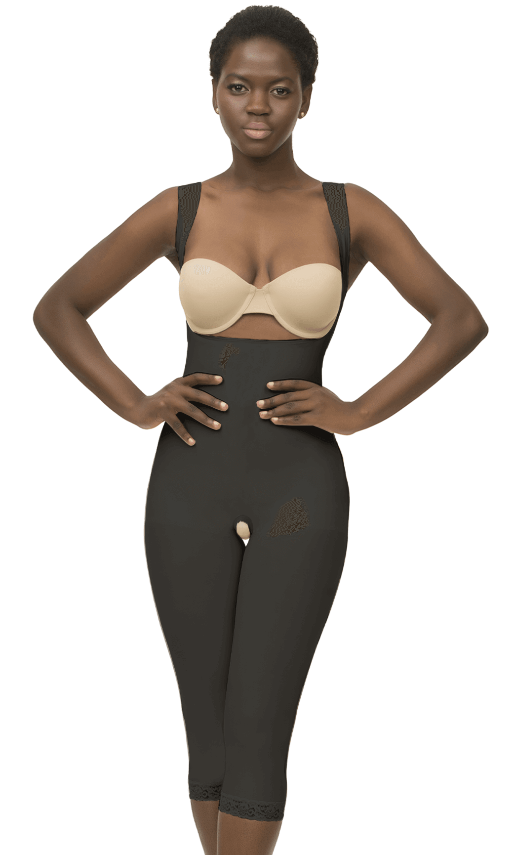 2nd Stage Body Suit Below Knee Length with Suspender Open Buttocks Enhancing  Compression Girdle (BE06-BK)