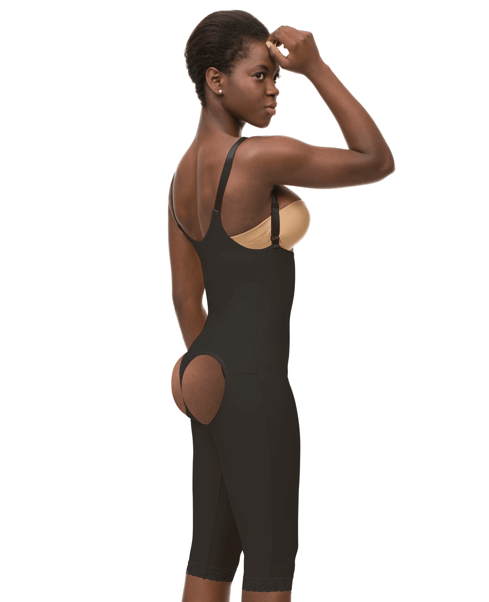 2nd Stage Body Suit Below Knee Length with Suspender Open Buttocks Enhancing Compression Girdle (BE06-BK) - Isavela Compression Garments