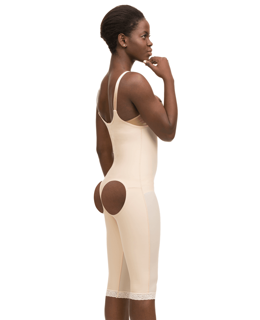 2nd Stage Body Suit Below Knee Length with Suspender Open Buttocks Enhancing Compression Girdle (BE06-BK) - Isavela Compression Garments