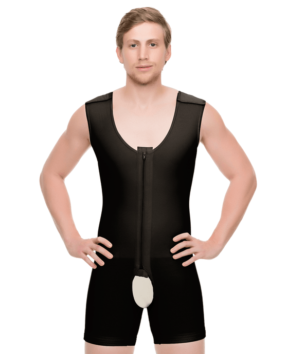 Male Full Body Above Knee Length Abdominal Cosmetic Surgery Compression Garment with Zipper (Sleeveless) (MG02) - Isavela Compression Garments