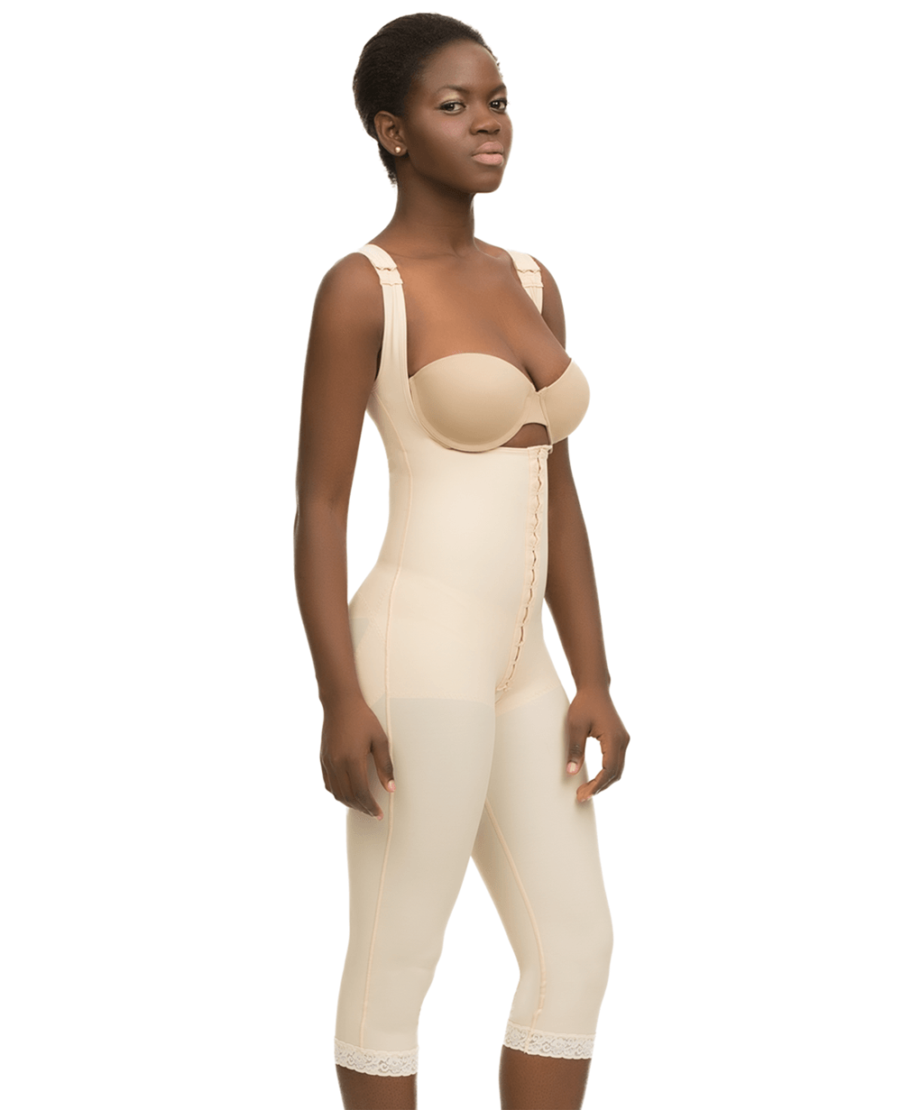 Isavela BELOW THE KNEE Open Buttocks Enchancer Girdle Front Center Zipper  Below the Knee Length Compression Garment (BE03-BK) (XS, Beige) at   Women's Clothing store