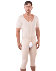 Male Full Body Mid Below the Knee Abdominal Cosmetic Surgery Compression Garment with Zipper (Short Sleeve)(MG07-BK) - Isavela Compression Garments