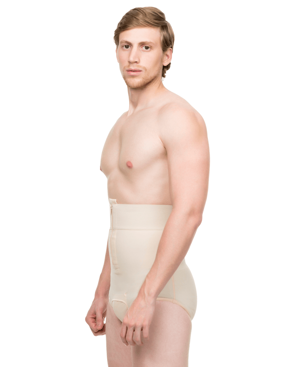 Male High-Waist Abdominal Cosmetic Surgery Compression Brief with Zippers (MG01) - Isavela Compression Garments