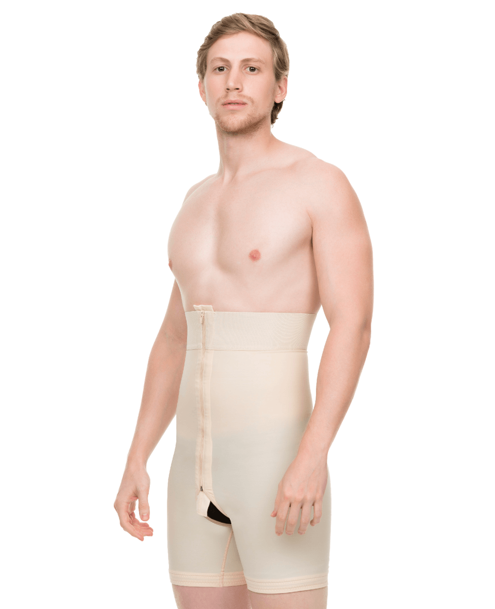 Male High-Waist Abdominal Cosmetic Surgery Compression Girdle Mid Thigh with Zippers (MG09) - Isavela Compression Garments